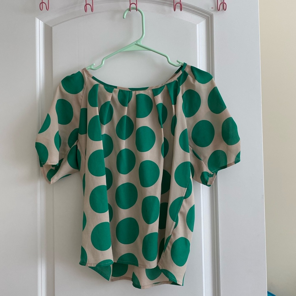 Green & White polka dot blouse